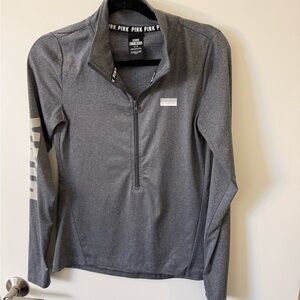 PINK Victoria's Secret Gray Lightweight Quarter Zip with Logo Y2K